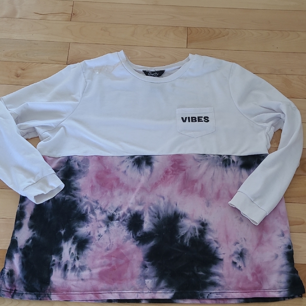 White and Tie-Dye Long Sleeve Shirt